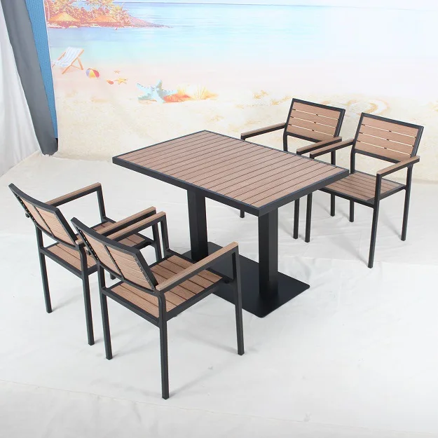

Outdoor plastic wood tables and chairs Outdoor courtyard Leisure garden Terrace plastic wood dining table and chair combination