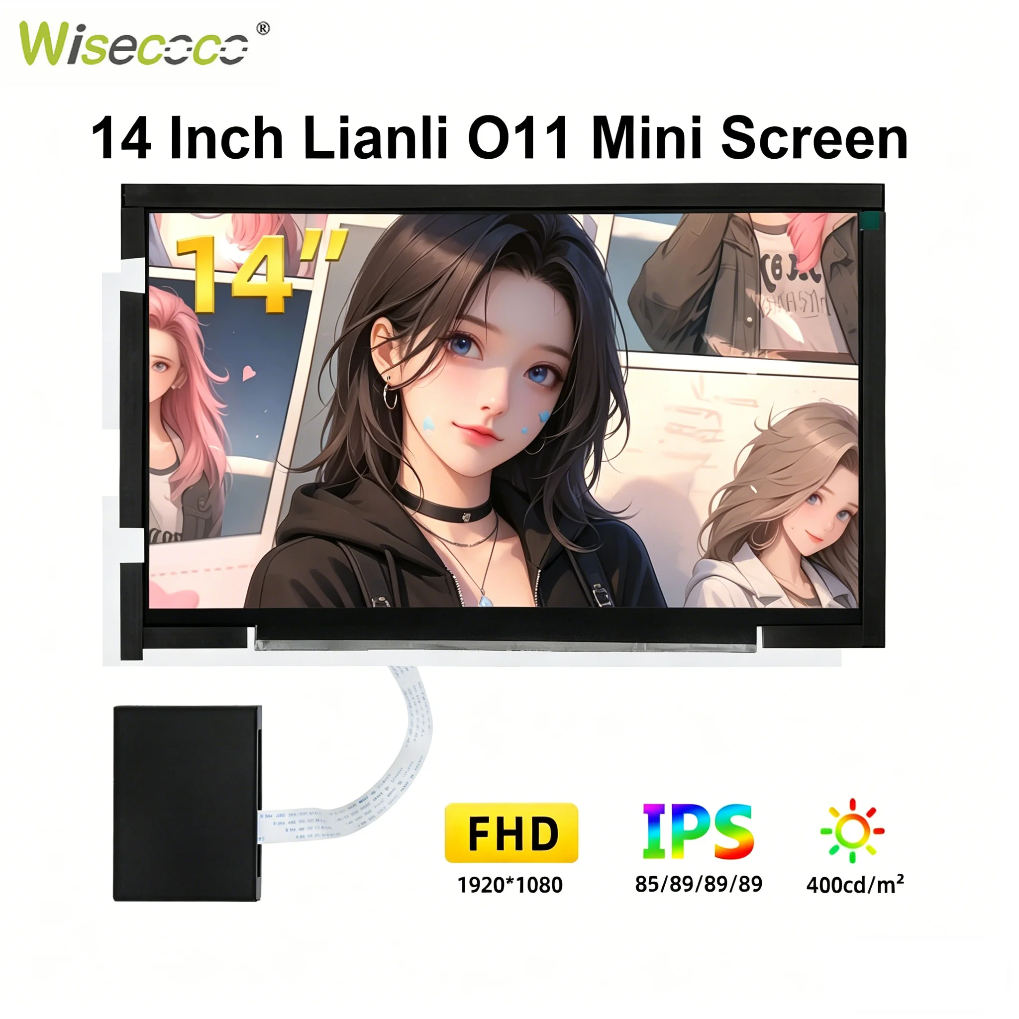 

Портативный дисплей Wisecoco 14 дюймов 2K 1920*1080 для корпуса Lianli O11 Dynamic Mini, HD-монитор для игр, вторичный мониторинг скорости процессора и графического процессора