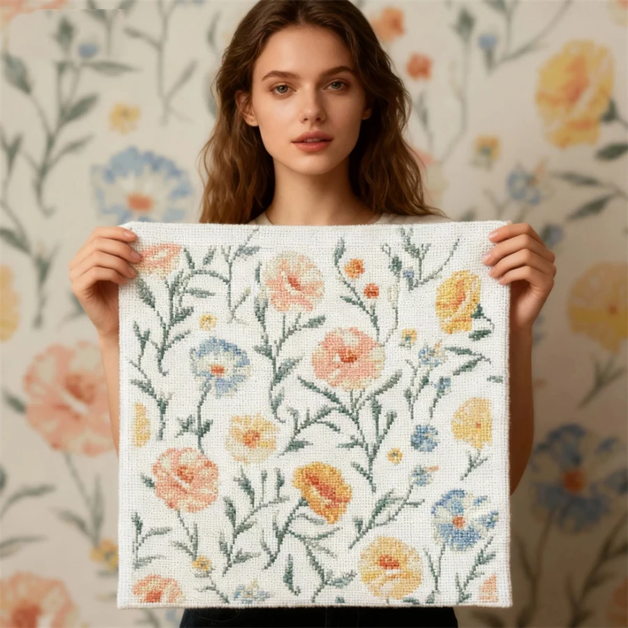 

Новый набор для вышивания крестиком 2026: Цветочный узор, 11CT, ручная работа, подарок, декор для дома, художественные поделки