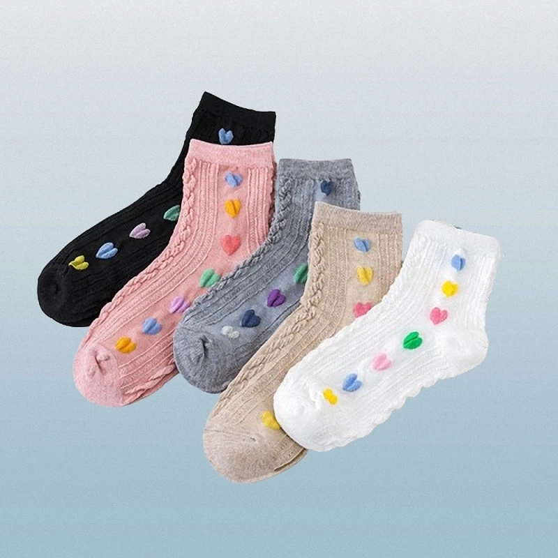 3/6 Pairs Women's Colorful Love Cotton Socks Cute Mid-tube Socks Boat Socks Autumn Winter New Product College Style Women Socks