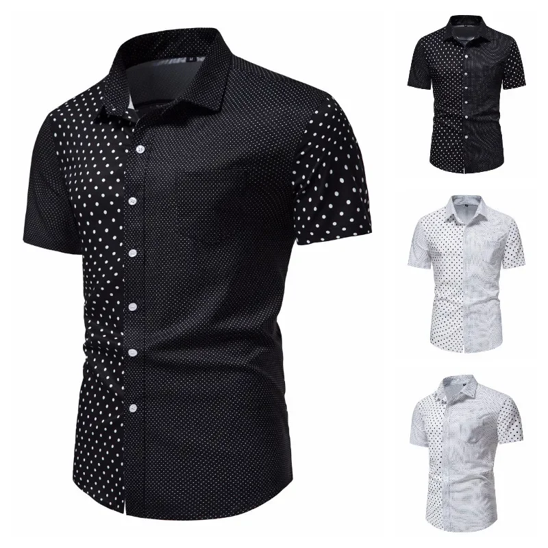 

2023 Fashion Men Black Short Sleeve Shirts Hawaii Casual Button Down Shirts Tops Polka Dot Printed Handsome Blouse Autumn New