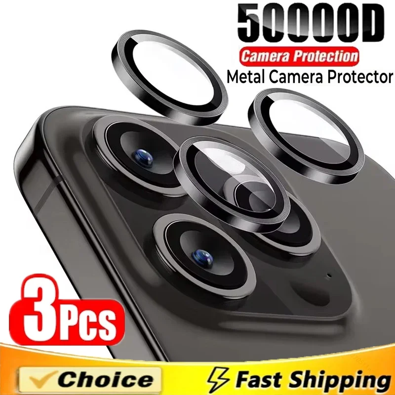 3Pcs Camera Lens Protector for IPhone 16 13 12 11 14 15 Pro Max Plus Metal Ring Protector Glass for IPhone 12 13 Mini 16 Pro Max