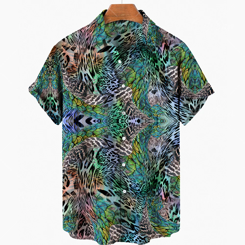 Men's Shirts For Man Clothing Hawaiian Short Sleeve Leopard Fashion 3D Print Thin Lapel Floral Casual Oversized Imported Camisa