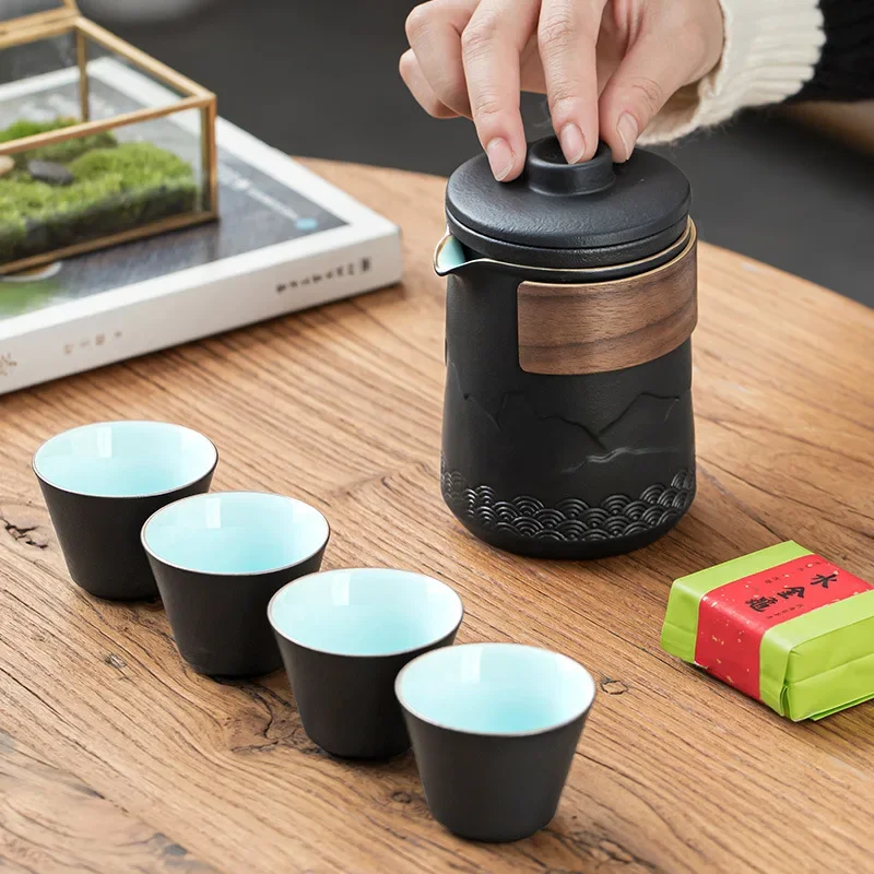 Kuai Ke Cup Travel Tea Set Carrying Bag Kung Fu Single One Pot Four Cup Outdoor Teapot Small Set