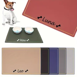 Personalized Dog Feeding Mat, Waterproof Anti-skid Leather Dog Food Mat, Custom Pet Name With Bone Pattern Dog Placemat