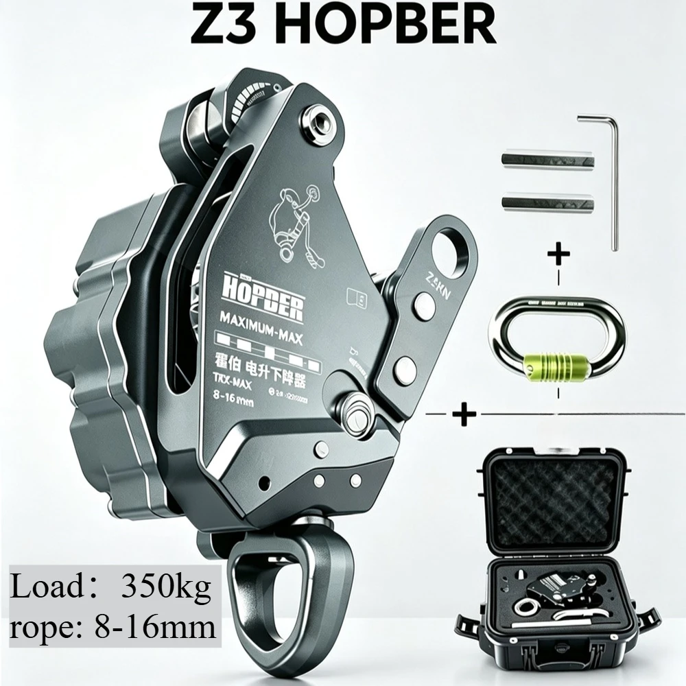 HOPBER Electric Descender Device Load 350kg for 8-16mm rope Non-slip，lifting/lowering Device for rope climbing z3  fire
