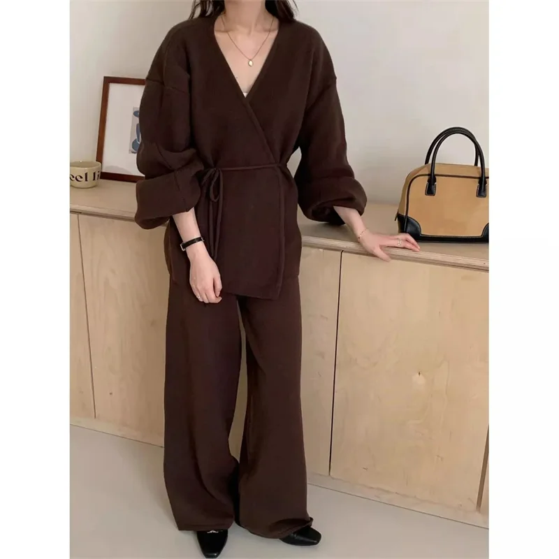 Women's Fashion Set 2026 Autumn New Style Loose and High End Trendy Age Reducing Casual Pants Top Knitted Sweater Two Piece Set