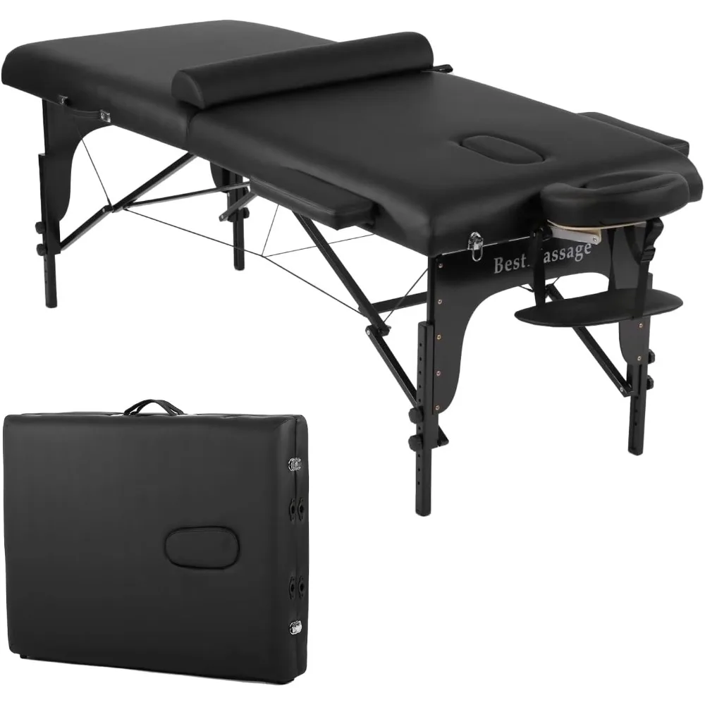 

Massage Bed Portable Massage Table 77" L 30" W 4" THK Lash Bed 2 Folding Heigh Adjustable PU Leather Spa Table