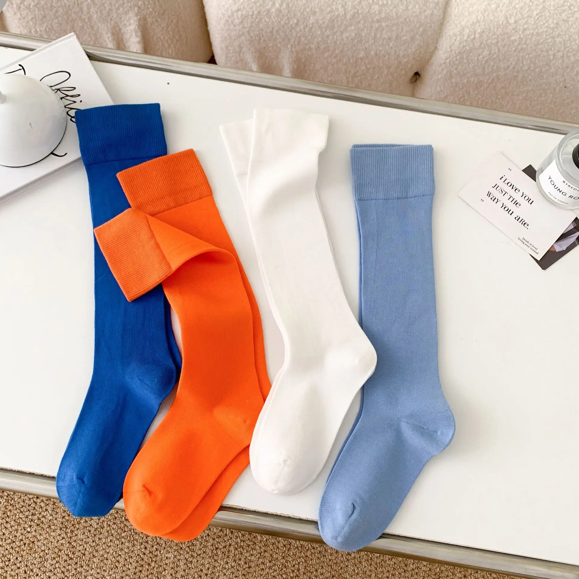 Dopamine Calf Socks, Children's Pure Cotton Socks, Boneless Candy Colored Mid Tube Socks, Knee Length Slim Leg Long Tube Socks