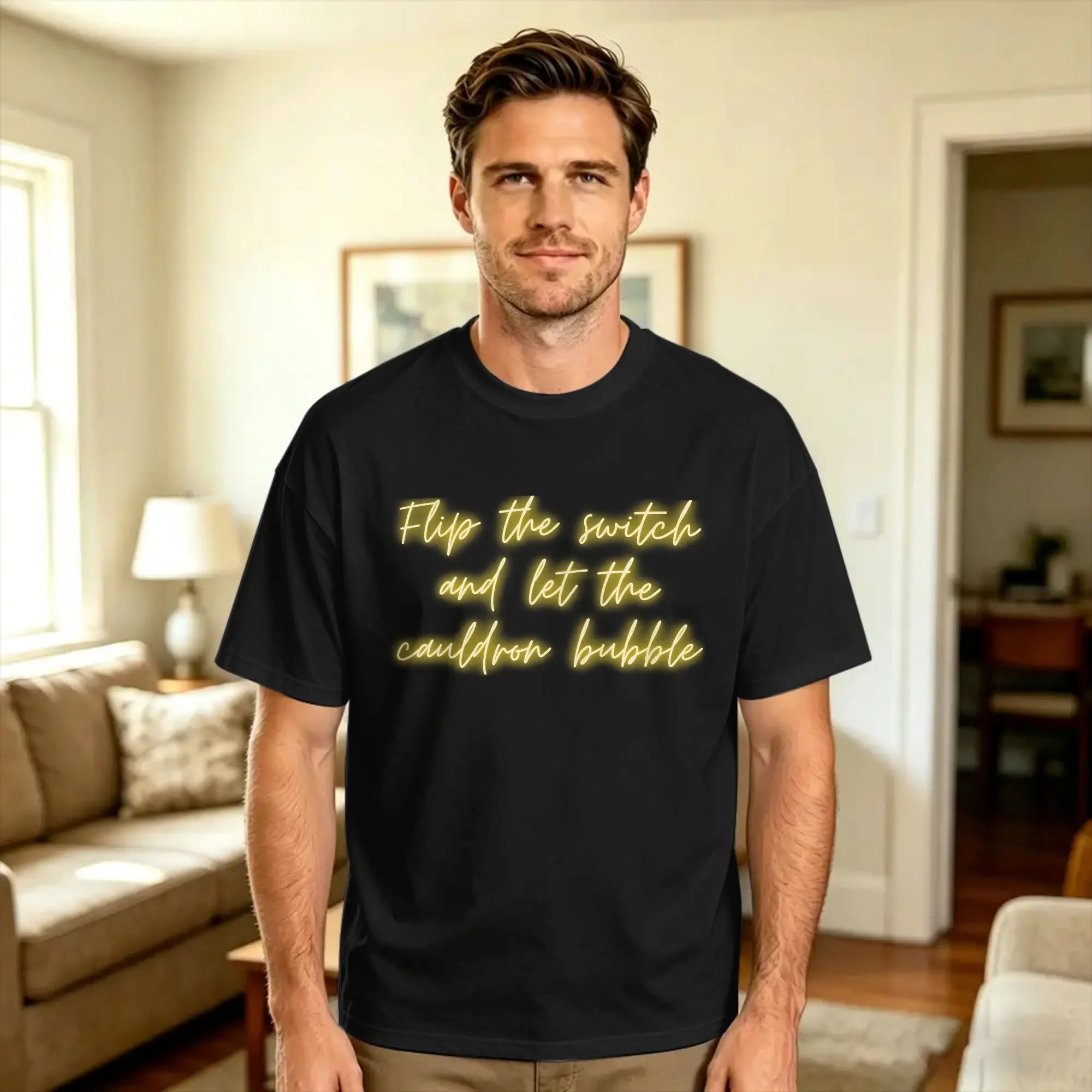 Casual T Shirt Summer Flip the switch and let the cauldron bubble Practical Magic Novelty T-Shirts 100% Cotton Tee Shirt for Men