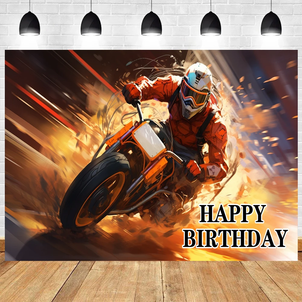 Cartoon Motocross Racing Dirt Bike Motorcycle Theme Children Boy First Birthday Party Photography Room Wall Banner Decoration ﻿