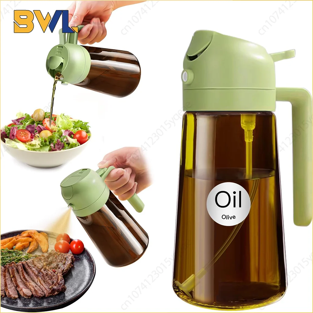 470 ml dunkles Braunglas-Ölsprüher, Lebensmittelqualität, Olivenöl-Spenderflasche mit Aufklebern zum Kochen, Küche, Luftfritteuse, Grillen