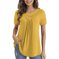 Ladies Tunics Short Sleeve Women Plus Size Summer Casual Lace Shirts Round Neck Short Sleeve Dressy Blouses For Women Plus Size