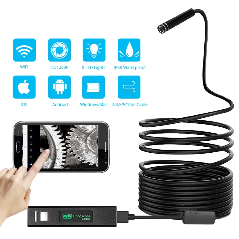 

3 in 1 Industrial Endoscope Camera Clearly Conveys Functionality Piping Borescope Sewer Camera WIFI 1200P HD Hard Semi-Rigid