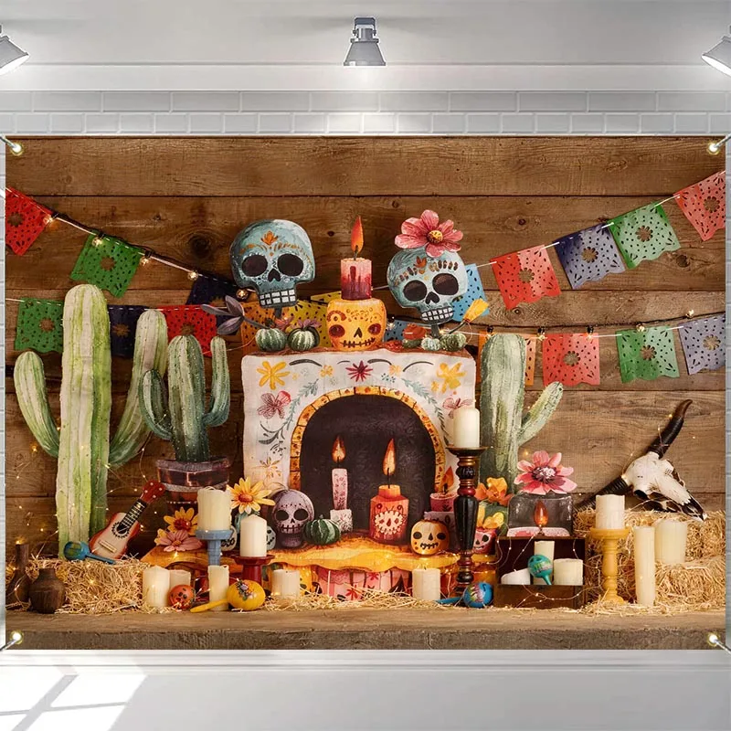 

LS Mexican Day Of The Dead Backdrop Kids Child Portrait Photography Baby Adult Photocall Decors Colorful Hand Painted Background