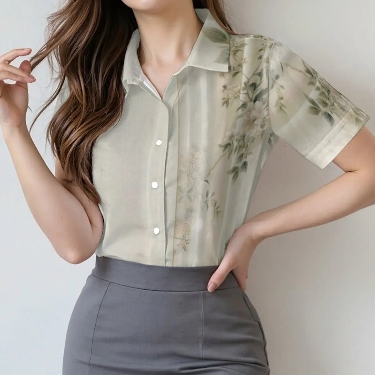 

Летняя женская рубашка с коротким рукавом, в новом китайском стиле, свежая и элегантная, в нежных тонах, подходит для литературных и светских мероприятий.