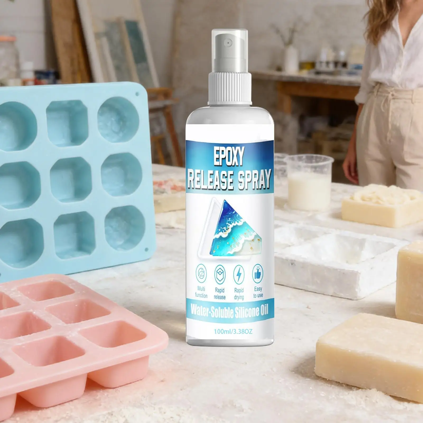 Epoxy Mold Release Spray 100ml Fast-Drying Mold Removal Epoxy Release Spray for Candle Soap Making Concrete Plaster Casting Home