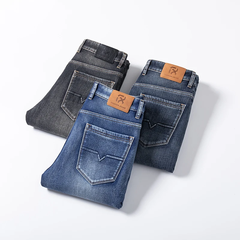 2025 Fashion Business Pants Retro Classic Denim Trousers Winter Casual Stretch Slim Jeans Men's Fleece Warm Jeans Brand 36 38 40