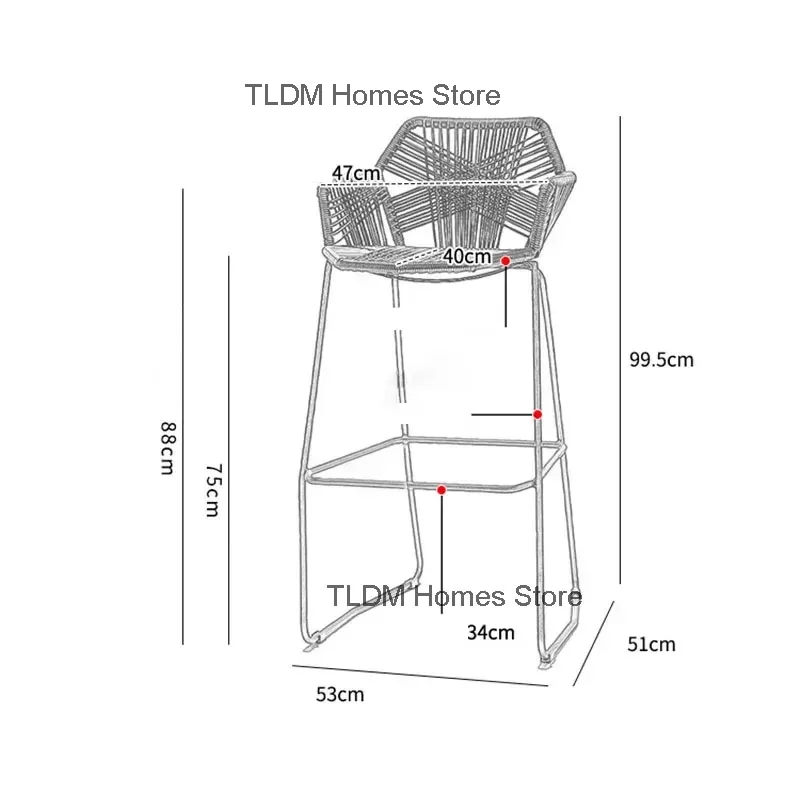 Taburetes de Bar nórdico, silla de Bar de ratán creativa, silla de ratán, sillón trasero, silla de balcón al aire libre, taburete de Bar minimalista moderno de hierro Jj