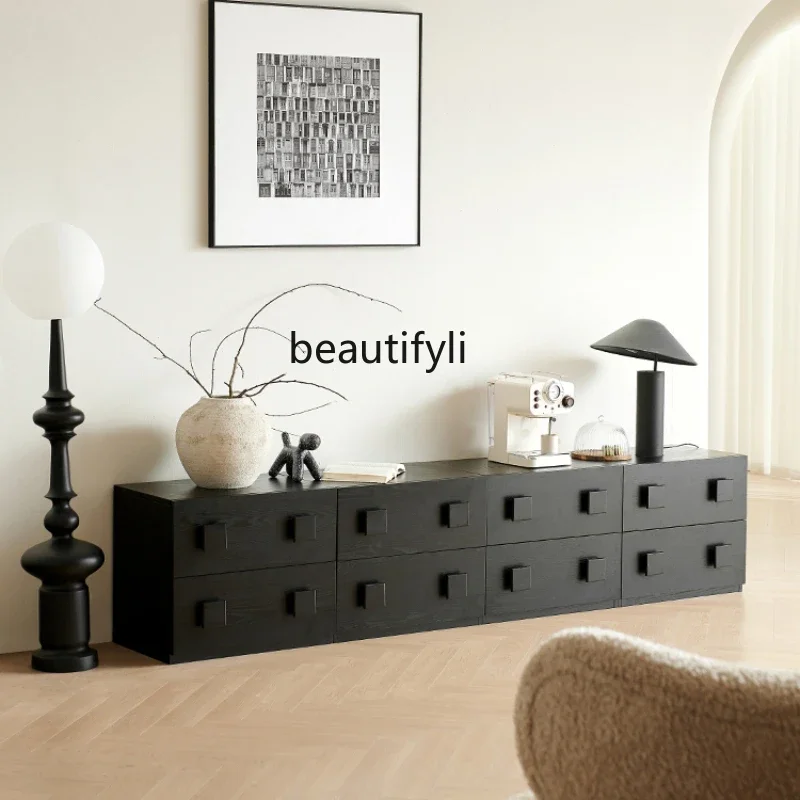 

xxqItalian Floor TV Cabinet Black Floor Table Card Cabinet Living Room Minimalist Locker Floor Cabinet
