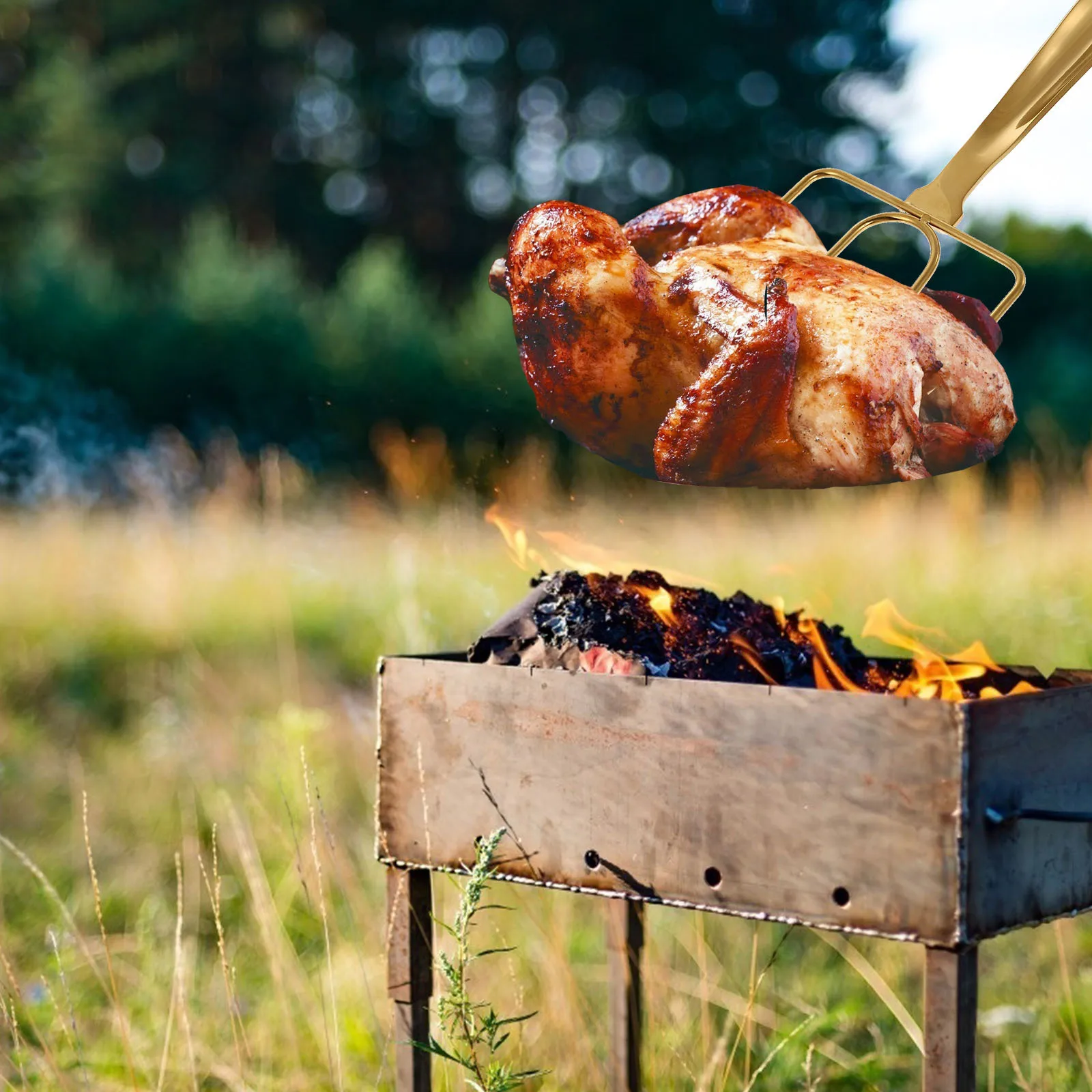 

Turkey Lifter Stainless Steel Barbecue Fork Portable Steak Skewer Ergonomic Grip for Hot Dogs Lambs Corns Roasting Cooking