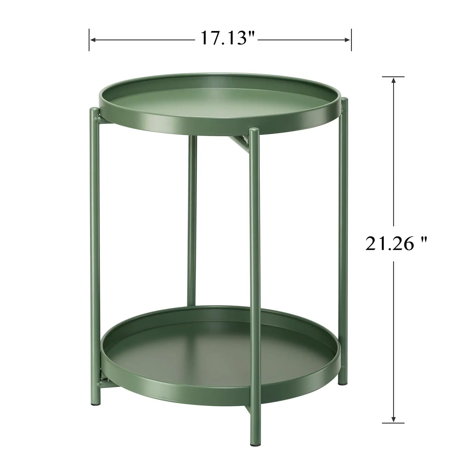 2 Tier Metal Side Table End Table Outdoor Side Table Small Accent Table Anti-Rust Green Nightstand for Bedroom Balcony Patio