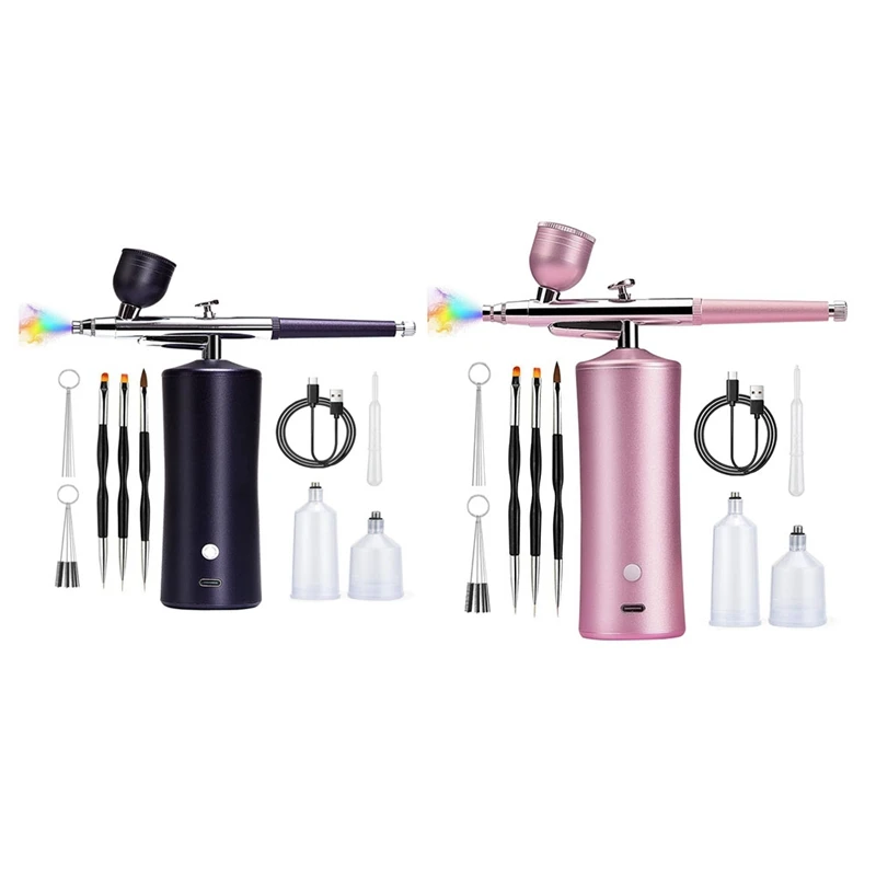 

Airbrush Kit With Compressor,20-30PSI Airbrush With 0.3Mm Nozzle For Painting, Tattoo, Nail Art, Model Coloring Durable ,Pink