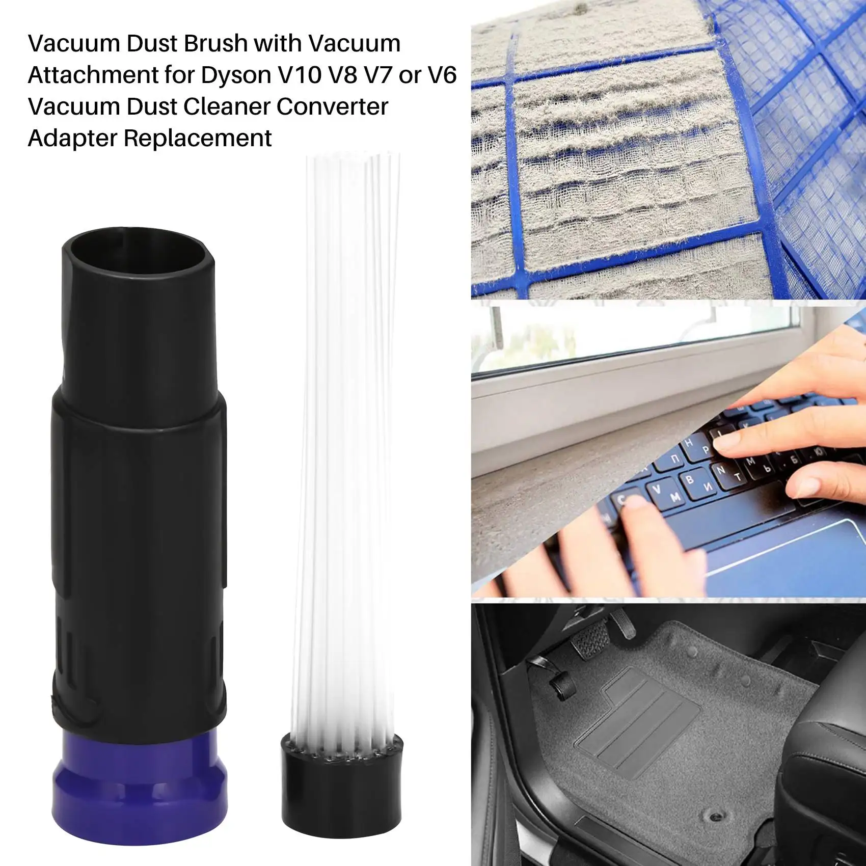 Vacuum Dust Brush with Vacuum Attachment for Dyson V10 V8 V7 or V6 Vacuum Dust Cleaner Converter Adapter Replacement