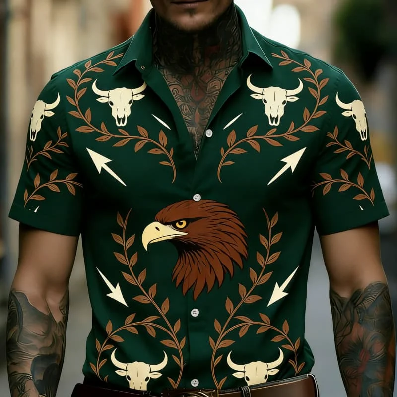 

Men's Bold Premium Edgy Stylish Animal Print Short Sleeve Shirt Casual Fashion For Urban Style And Nightclub Outfits