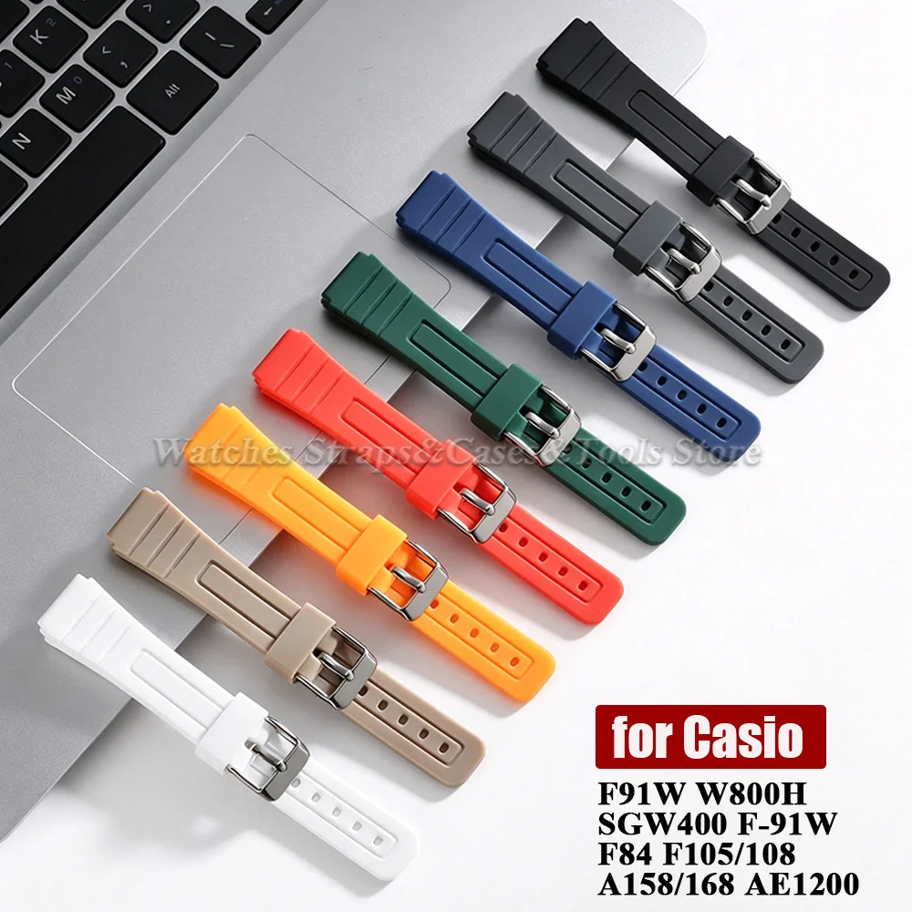 18 mm weiche Silikon-Uhrenarmbänder für Casio F-91W SGW400 W800H F84 F105/108 A158/168 AE1200, wasserdichtes Armband, Ersatzarmbänder – Detail 2