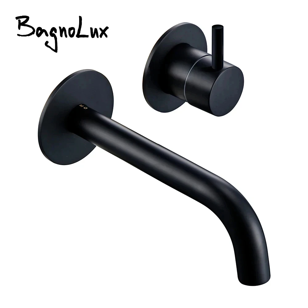 Black Brass 21Cm Spout Single Switch Two Hole Hot And Cold Mixer Hidden Installation Bathroom Faucet