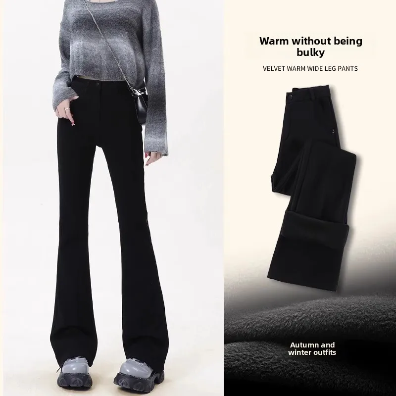 Jeans a vita alta foderati in Fce Bla Flare Jeans invernali da donna dimagranti taglia 50 cm drappeggiati fino al pavimento Bell Bot