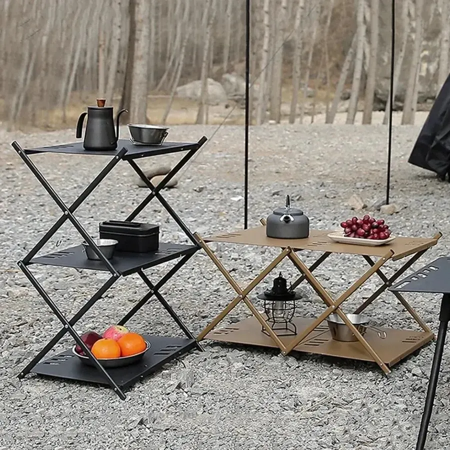 MOUNTAINHIKER Outdoor Aluminum Alloy 3 Layers 3 Panels / 2 Layers 4 Panels Shelf Portable Folding Camping BBQ Storage Rack Table