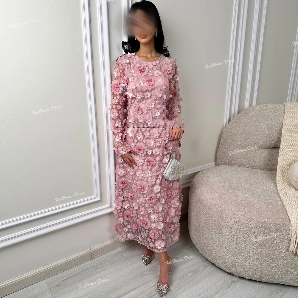 فستان سهرة مصنوع حسب الطلب رشيق برقبة دائرية مزين بالزهور من الدانتيل مستقيم بأكمام طويلة بطول الكاحل فستان حفلة موسيقية شارون سعي #5