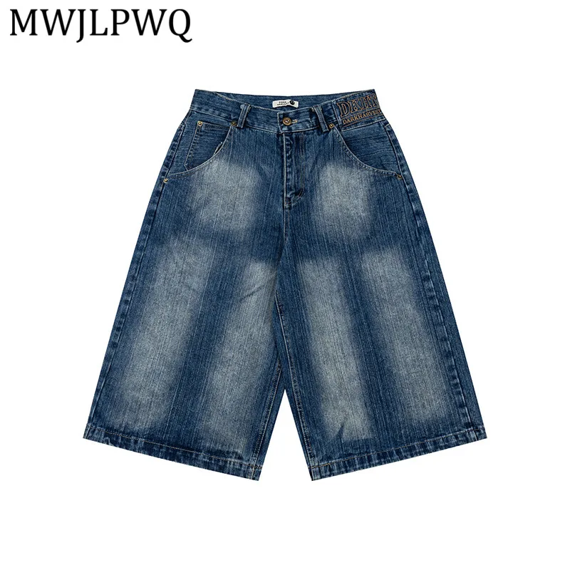 

MWJLPWQ Retro Style Buckle Washed Denim Shorts For Men American 2026 Summer Trendy Design Male Over-The-Knee Pants 14842