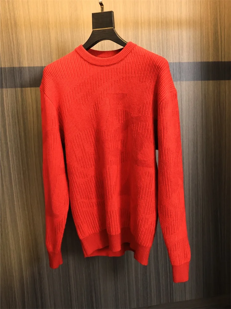 

Loose Knitted Woolen Sweater for Men Basic Spring Autumn Red Striped Texture Faionable Ci Sle Long Sve round Ne Youth