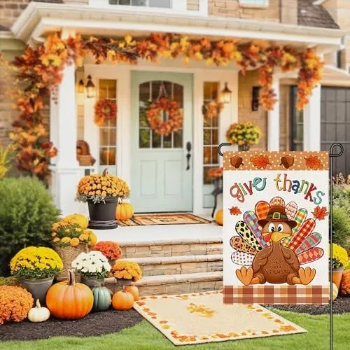 Thanksgiving Garden Flags Burlap 12x18 Inch Double Sided, Fall Turkey Sign UUI GGX