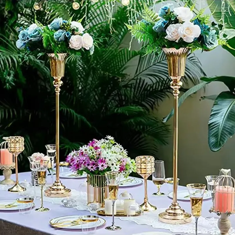 European Luxury Gold Silver Vase I pc Metal Flower Arrangement Person Desktop Ornament Home Wedding Party Arrangement Props