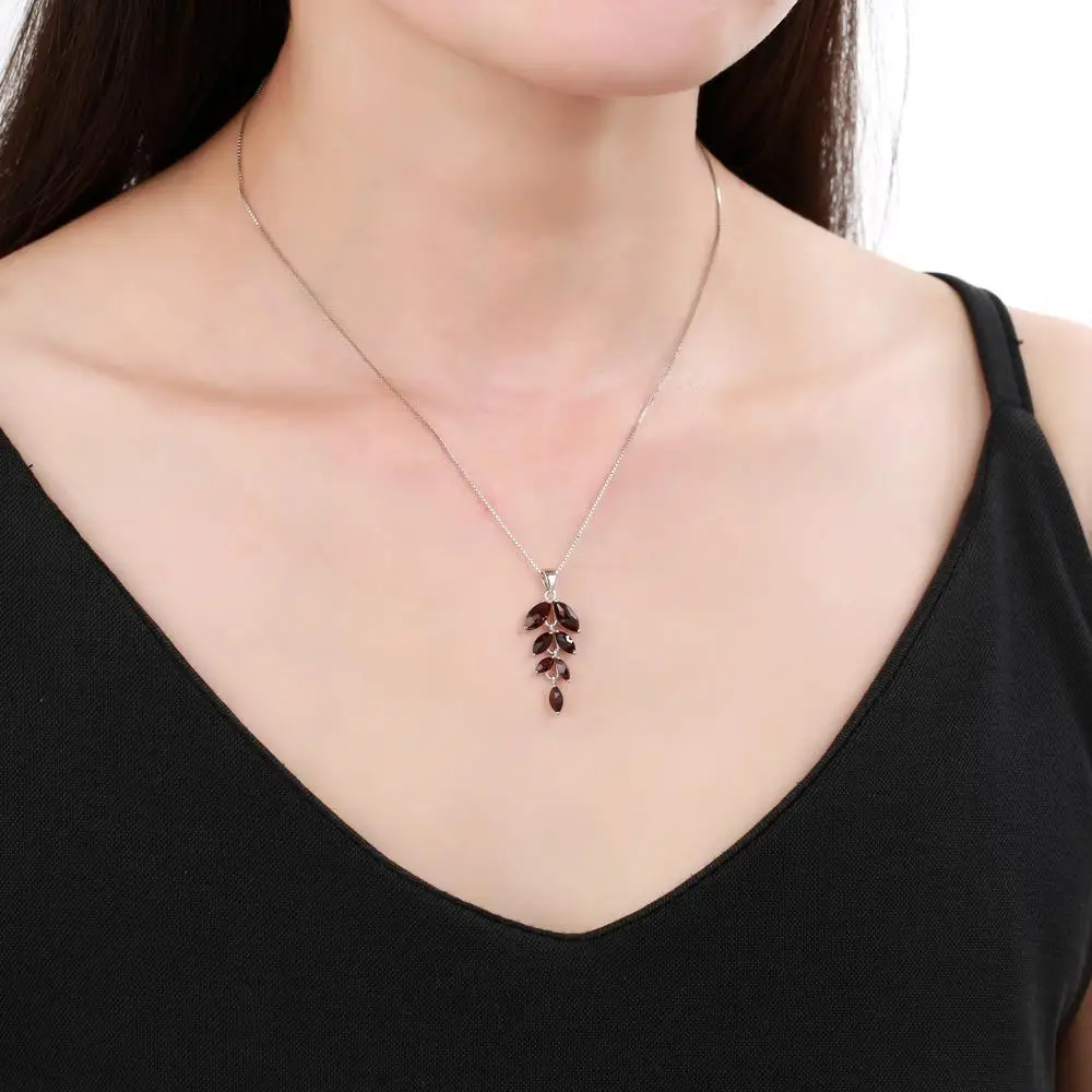 Gem's Ballet Olive Branch Peace Necklace Natural Black Garnet Gemstone Pendant Necklace in 925 Sterling Silver with 18