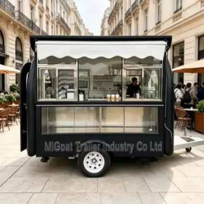 Single Axle All Black Mobile Food Trailer With White Awning Outdoor Street Coffee Snack Vending Cart
