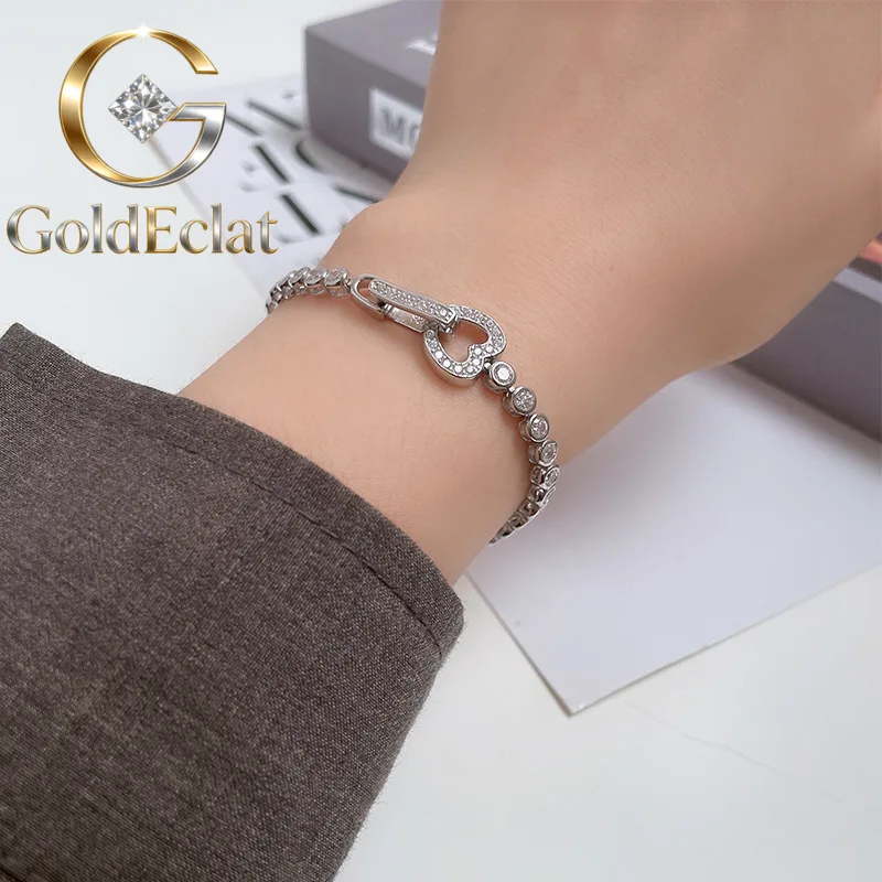 

Браслет GoldEclat Luxury из цельной платины PT950 для женщин, в форме сердца, простой, из белого золота с бриллиантами