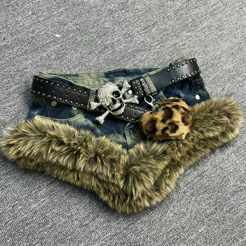 

Japanese Y2k Aesthetic Denim Shorts Women Vintage Sweet Plush Patchwork Slim Short Pants Harajuku Fashion Casual JK Jean Shorts
