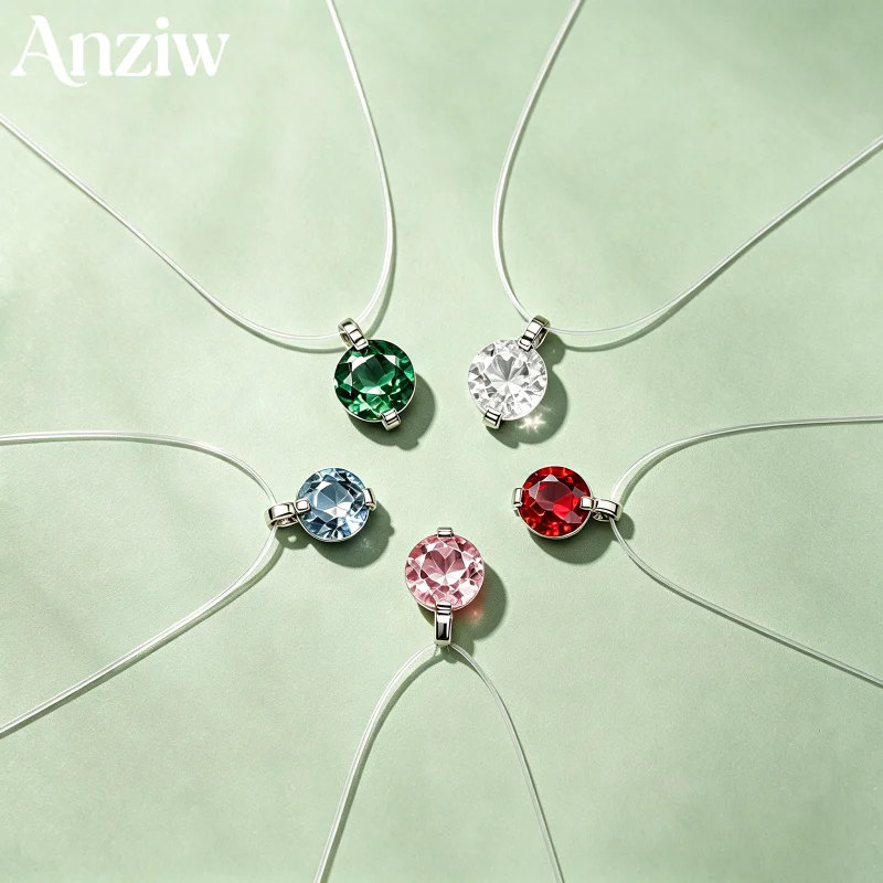 Anziw 925 Sterling Silver Mermaid Tears Pendant 2CT 8mm Moissanite&Cubic Zirconia Sparkling Solitaire Stone Minimalist Jewelry