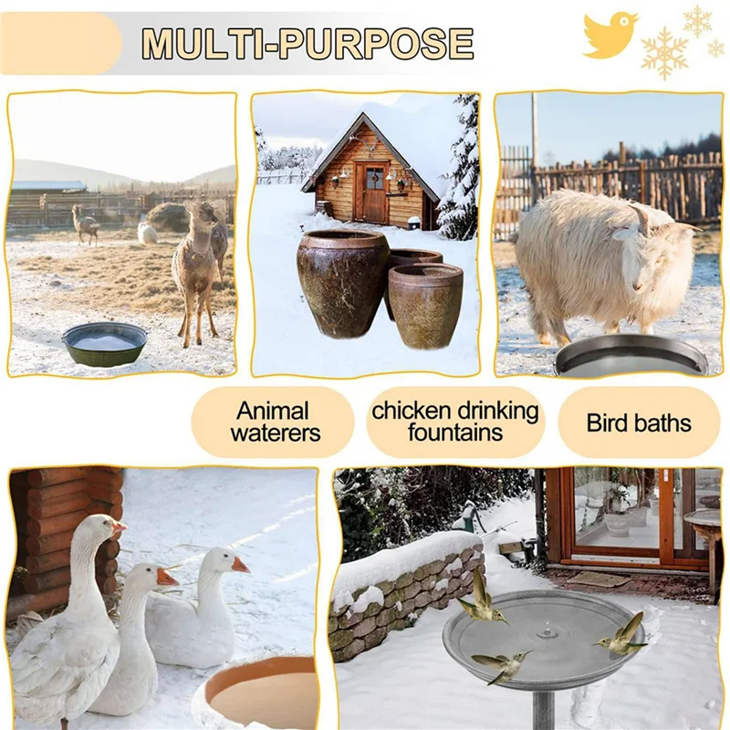 2X Stronger Power 60W Bird Bath Heater, Birdbath Deicer With Thermostatically Controlled & Auto Shut US Plug-A68E