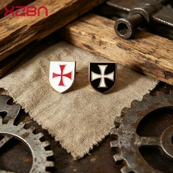 Alfileres de solapa masónicos, insignia de masón, Caballero templario, escudo cruzado rojo, blanco y negro, exquisito broche de banquete