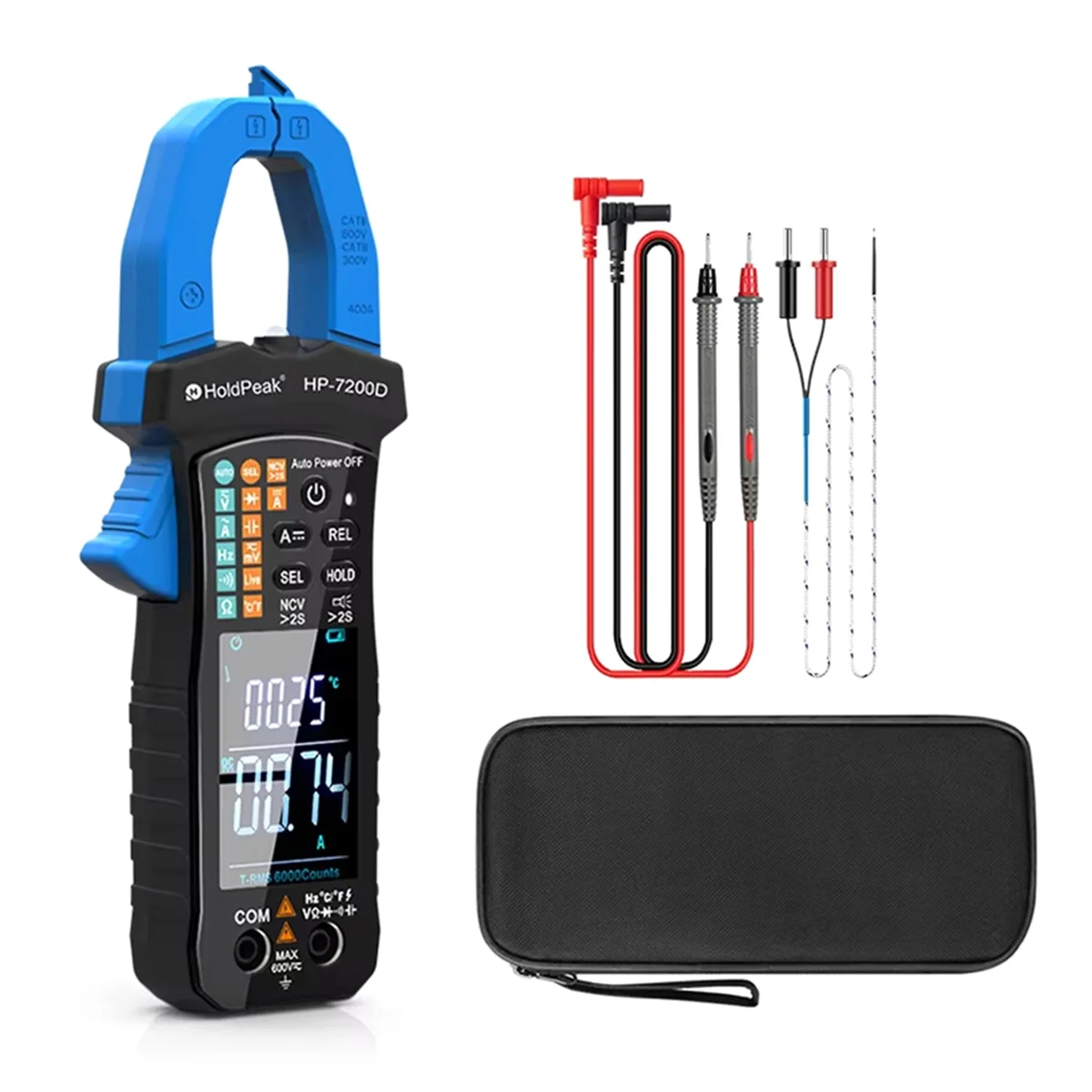 

-7200D Digital Clamp Meter, TRMS 6000 Counts Multimeter with Auto Range, Voltage & Current Measurement