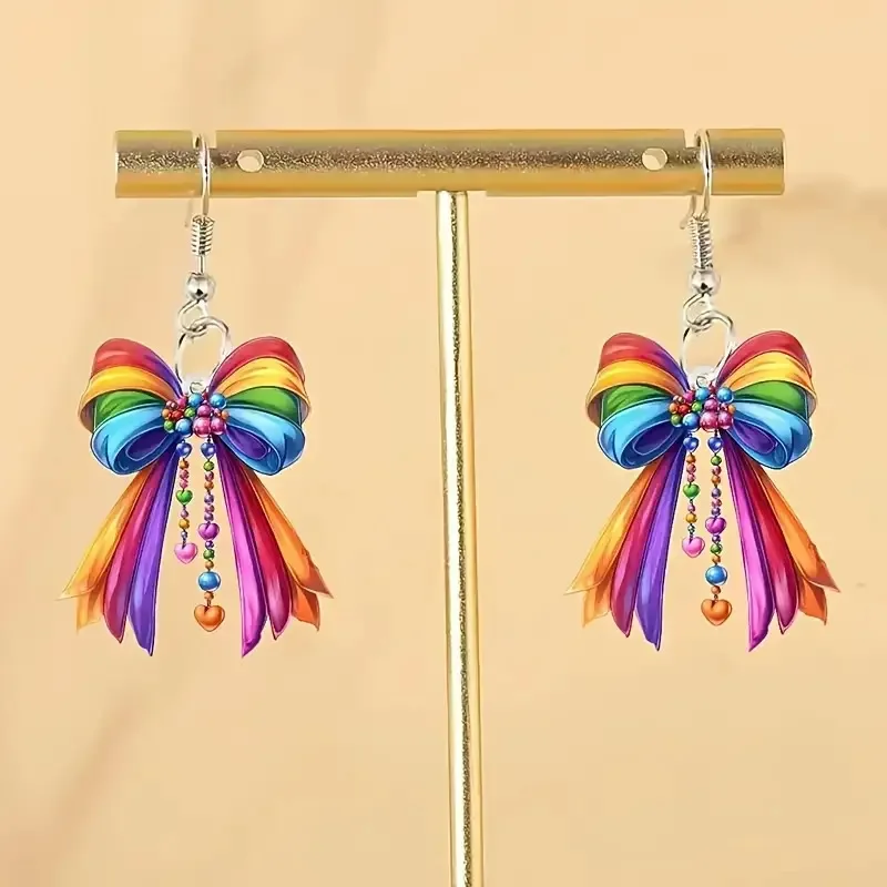 New Hot Selling Colorful Bow Acrylic Earrings Creative Niche Design 2D Flat Earrings Jewelry Wholesale