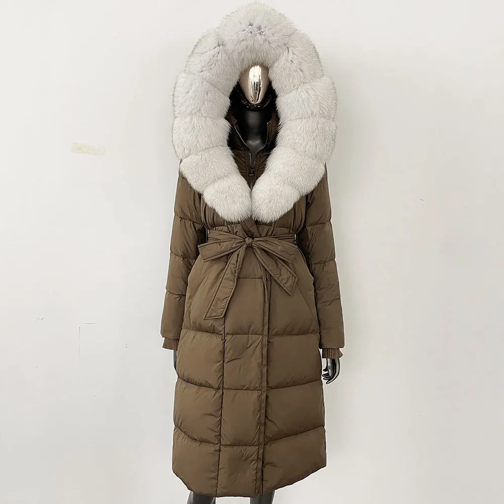 2025 الشتاء ريال فوكس الفراء طوق سترة الفراء الطبيعي سترة سميكة الدافئة فضفاضة معطف مقاوم للماء المرأة أوزة أسفل سترة