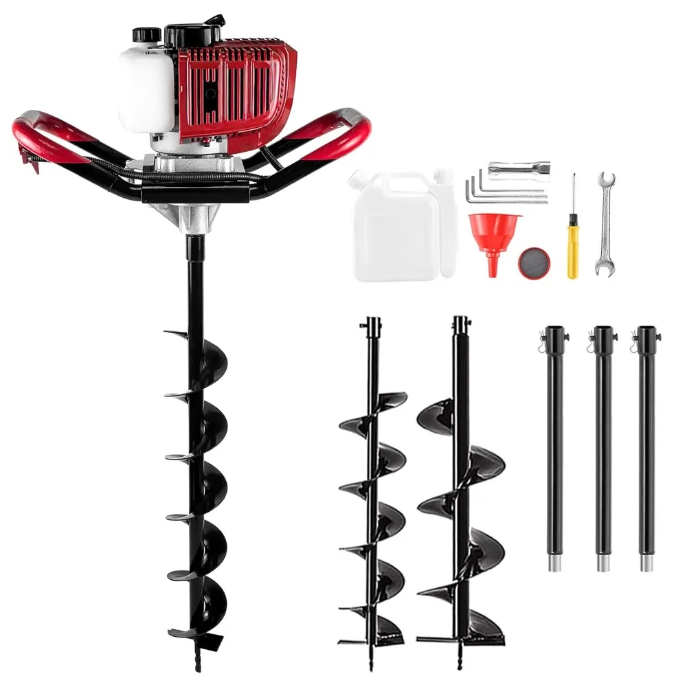 حفار ثقب آخر يعمل بالغاز ثنائي الأشواط - مثقاب أرضي بقدرة 1800 وات مع 4، 6، 8 لقم ثقب و3X 10 قضبان تمديد - فتحة شديدة التحمل