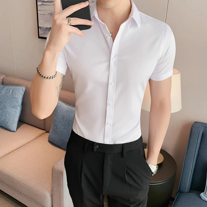 Summer Short Sleeve Shirt Korean Fashion Non Iron Casual Fit Men's Social Shirts